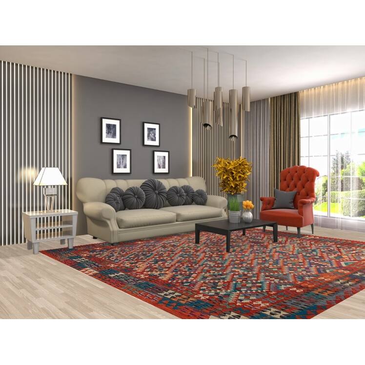 Kilim Oriental Area Rug Flatweave Reversible Wool Carpet - 8'7"x 9'10"