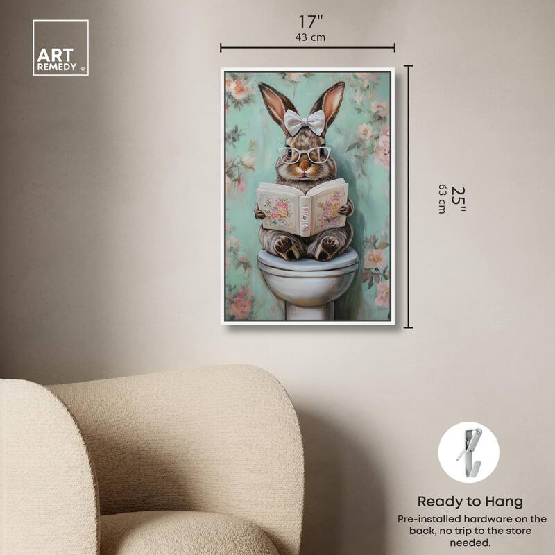 Petite Floral Toilet Bunny Canvas by Art Remedy