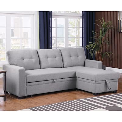Upholstered Pull Out Sectional Sofa with Chaise and Removable Cushions