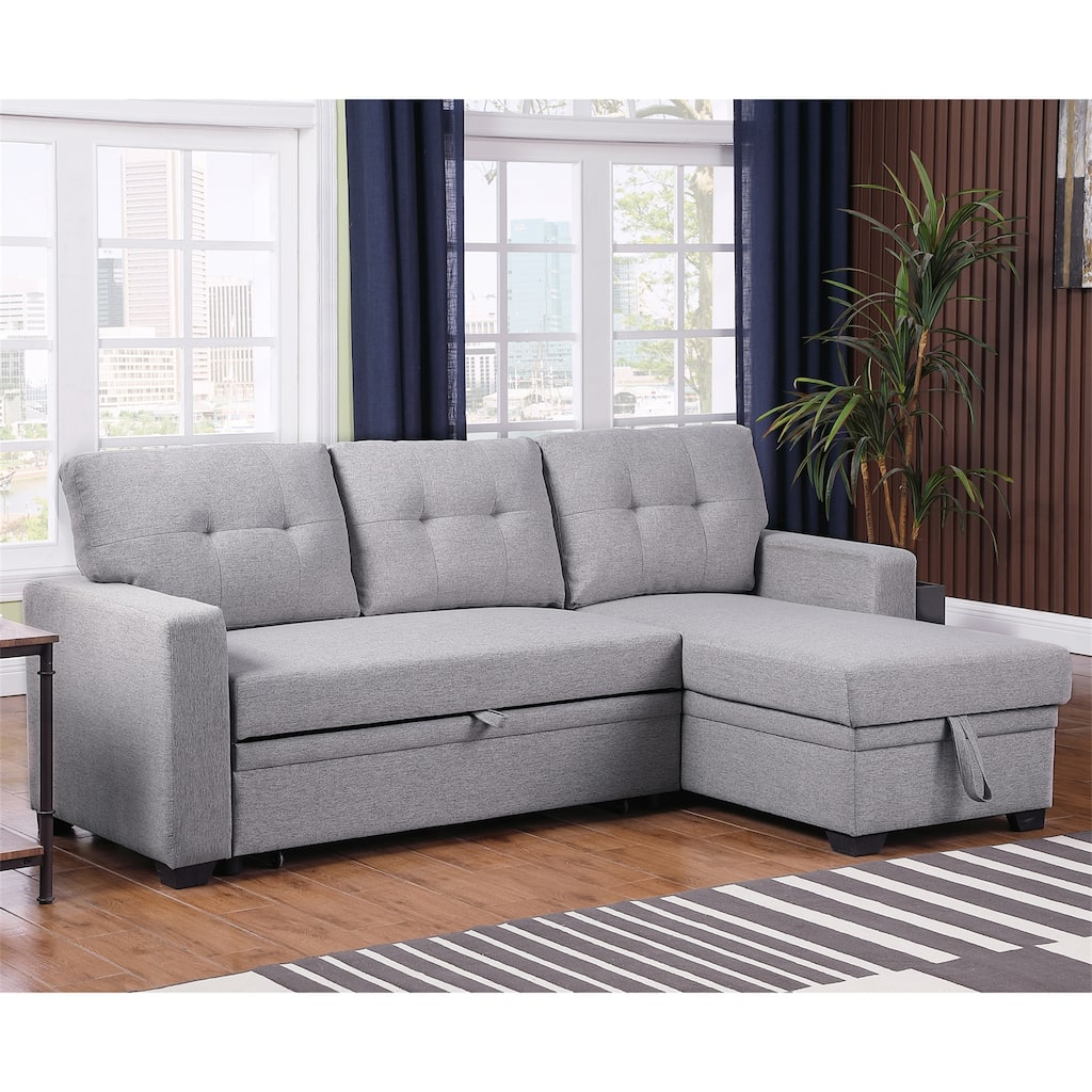 Upholstered Pull Out Sectional Sofa with Chaise and Removable Cushions