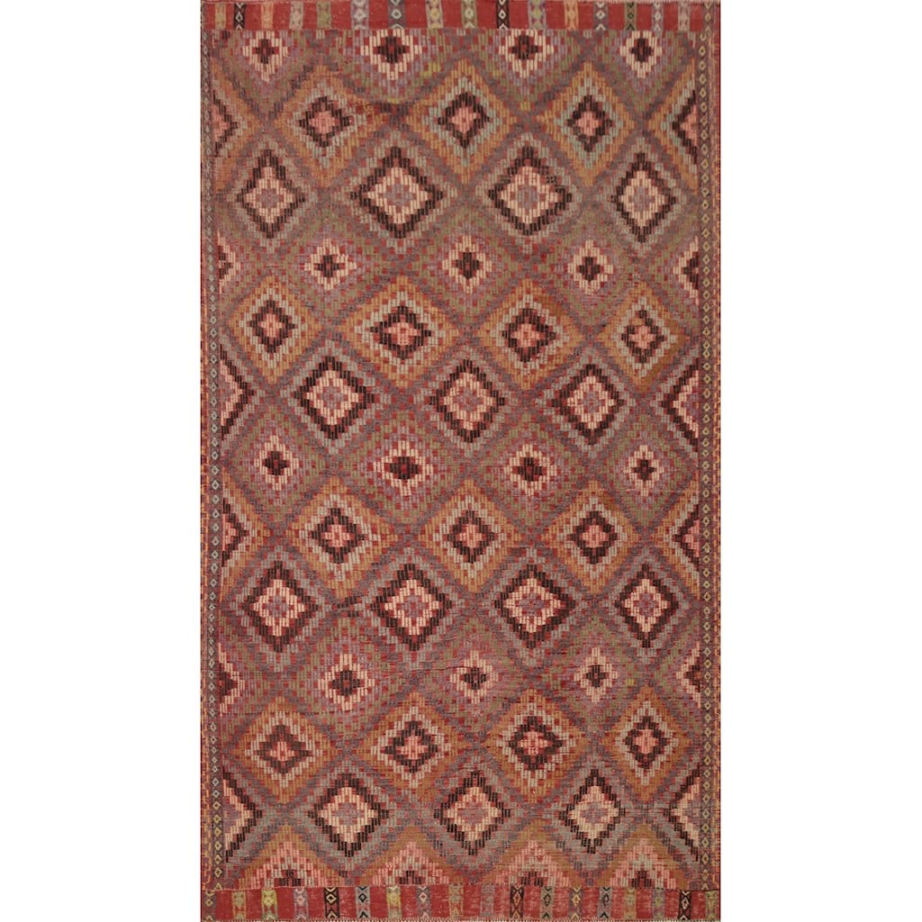 Hand Woven Oriental 100% Wool Carpet Southwestern Tribal Multi-Colored Kilim Area Rug - 10' 1'' X 5' 10''