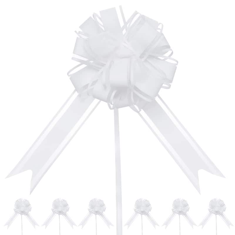 20pcs Large Pull Bow 8 Inch Flower Bows for Wedding Baskets - 8 Inch - White