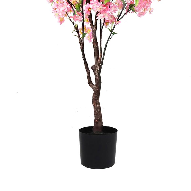 4.5ft Pink Artificial Cherry Blossom Flower Tree Plant in Black Pot - 54" H x 26" W x 26" DP