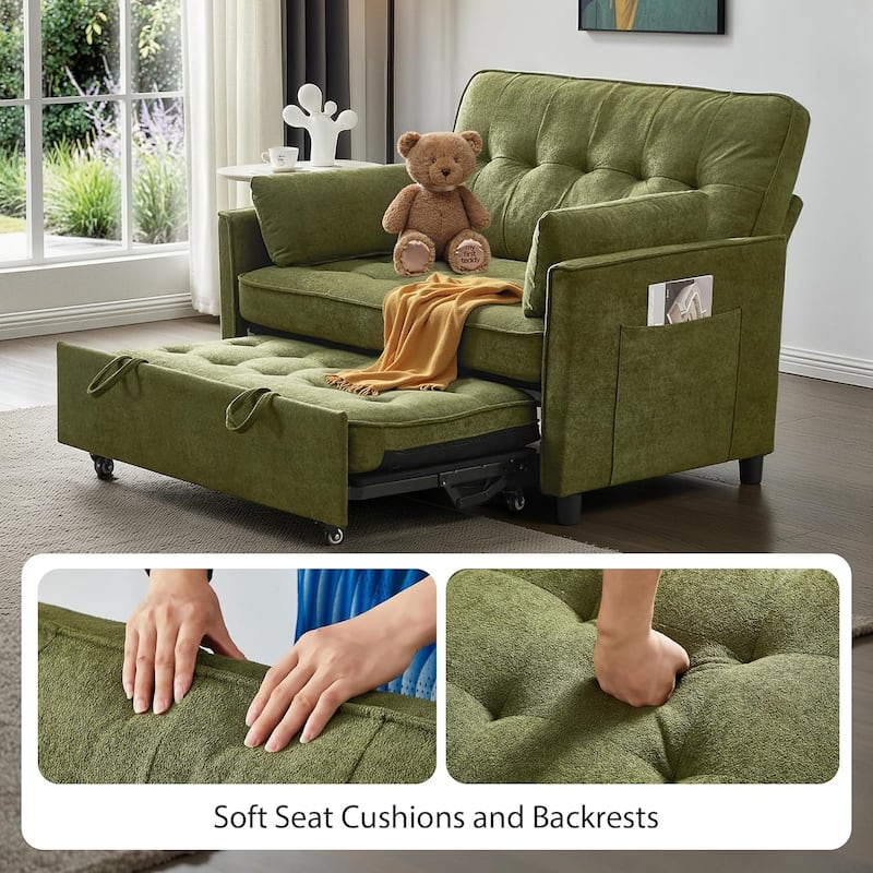 Convertible Sofa Bed,3 in 1 Pull Out Couch,Loveseat Sleeper with Adjustable Backrest,Side Pocket,USB Charging Port