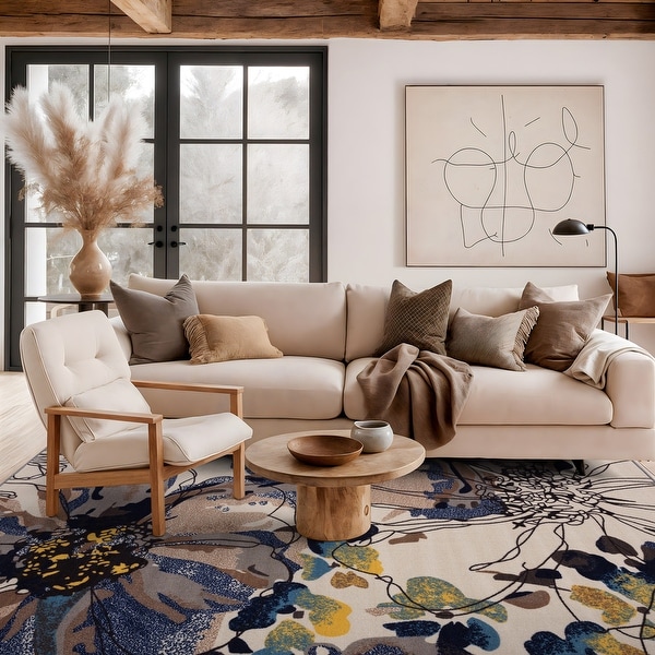 World Rug Gallery Modern Bright Flowers Non-Slip Area Rug Multi
