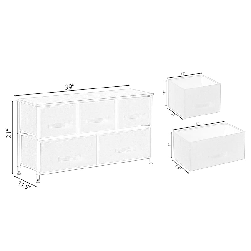 Charcoal Gray Five Storage Drawer Unit, Wooden Top, 2 Sizes Bins
