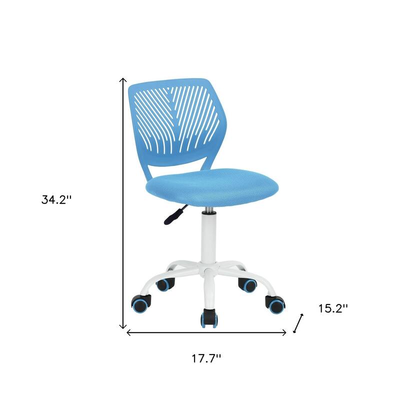 Turquoise and White Adjustable Height Swivel Rolling Office Chair