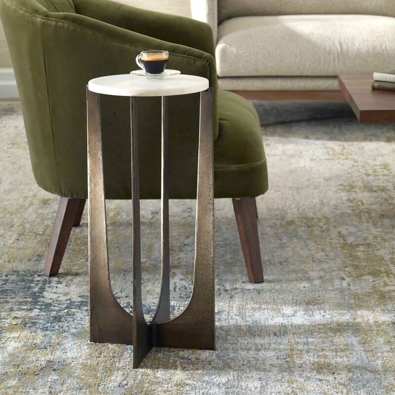 Copper Grove White Marble Brass Bronze Iron Round Accent Table