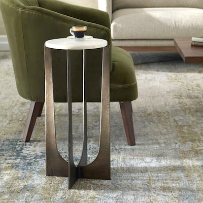 Copper Grove White Marble Brass Bronze Iron Round Accent Table