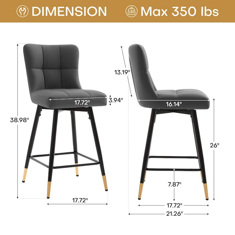 Faux Leather Swivel Counter Height Barstools Set of 2 with High Back - 38.98"H x 17.72"W x 21.26"D