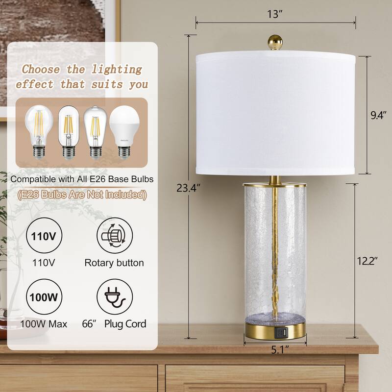 Maxax 26" Modern Blasted Glass Table Lamps Set