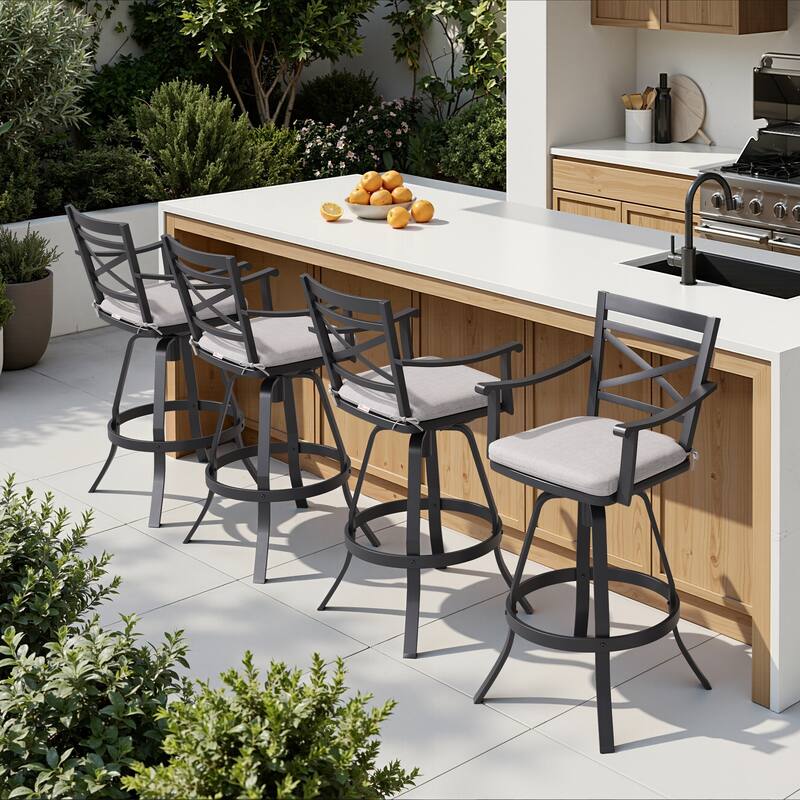 Outdoor Patio Cast Aluminum Swivel Bar Stools with Sunbrella Cushion - CAST SILVER - 4PC