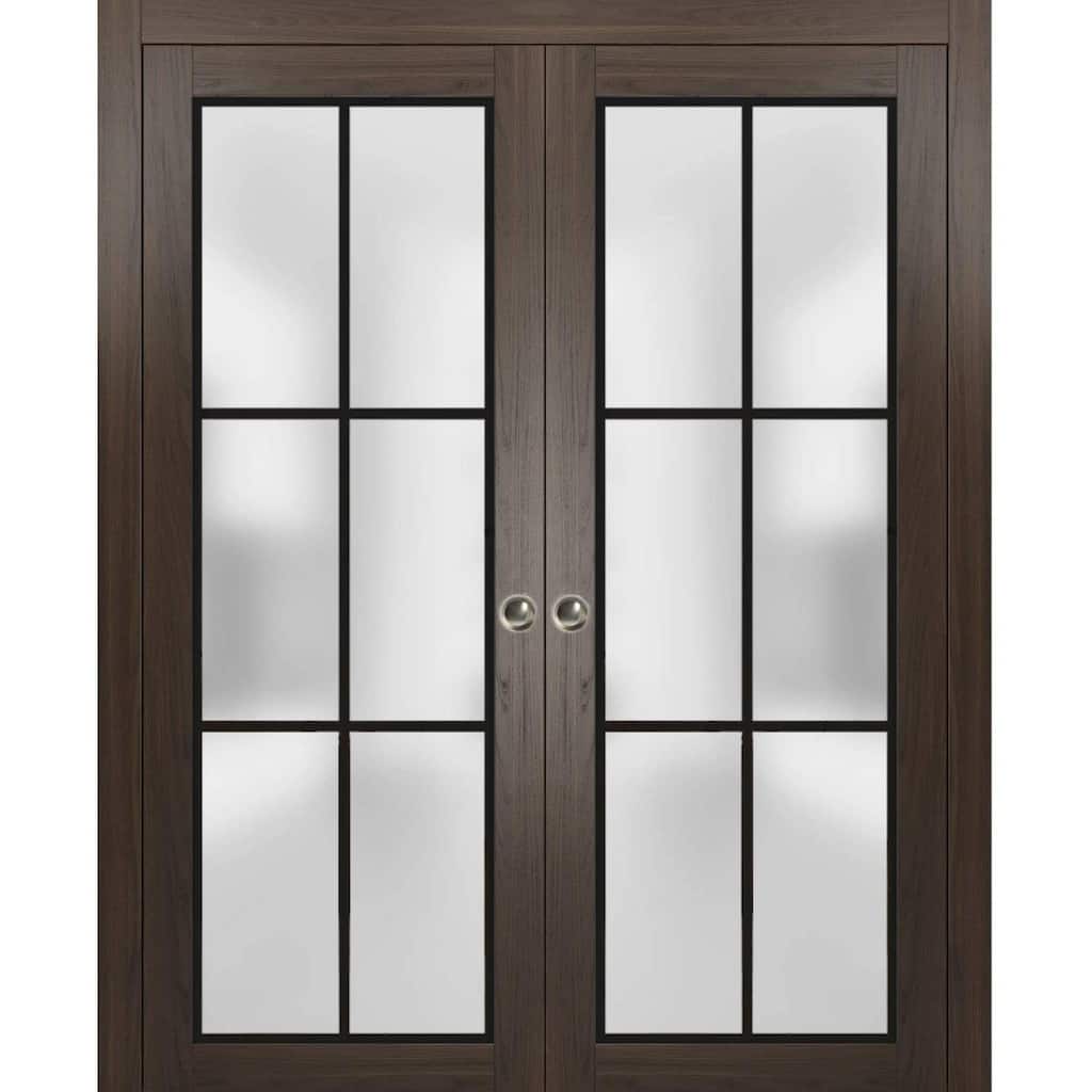 French Double Pocket Doors 36x80 Planum 2122 Chocolate Ash Kit Trims Rail