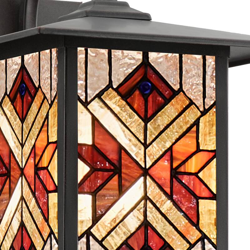 River of Goods Red Stained Glass and Oil Rubbed Bronze 1-Light Outdoor Lantern Wall Sconce - 10.75" x 9" x 11.75"