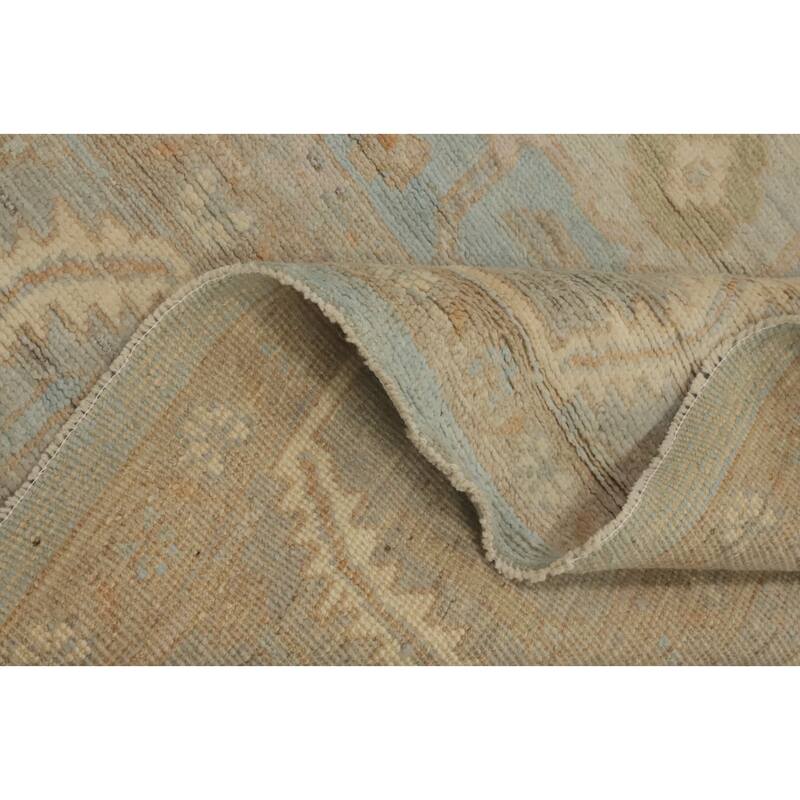 Floral Blue Oushak Vegetable Dye Large Rug, Floral Geometric Carpet - 13' 10'' X 10' 1''