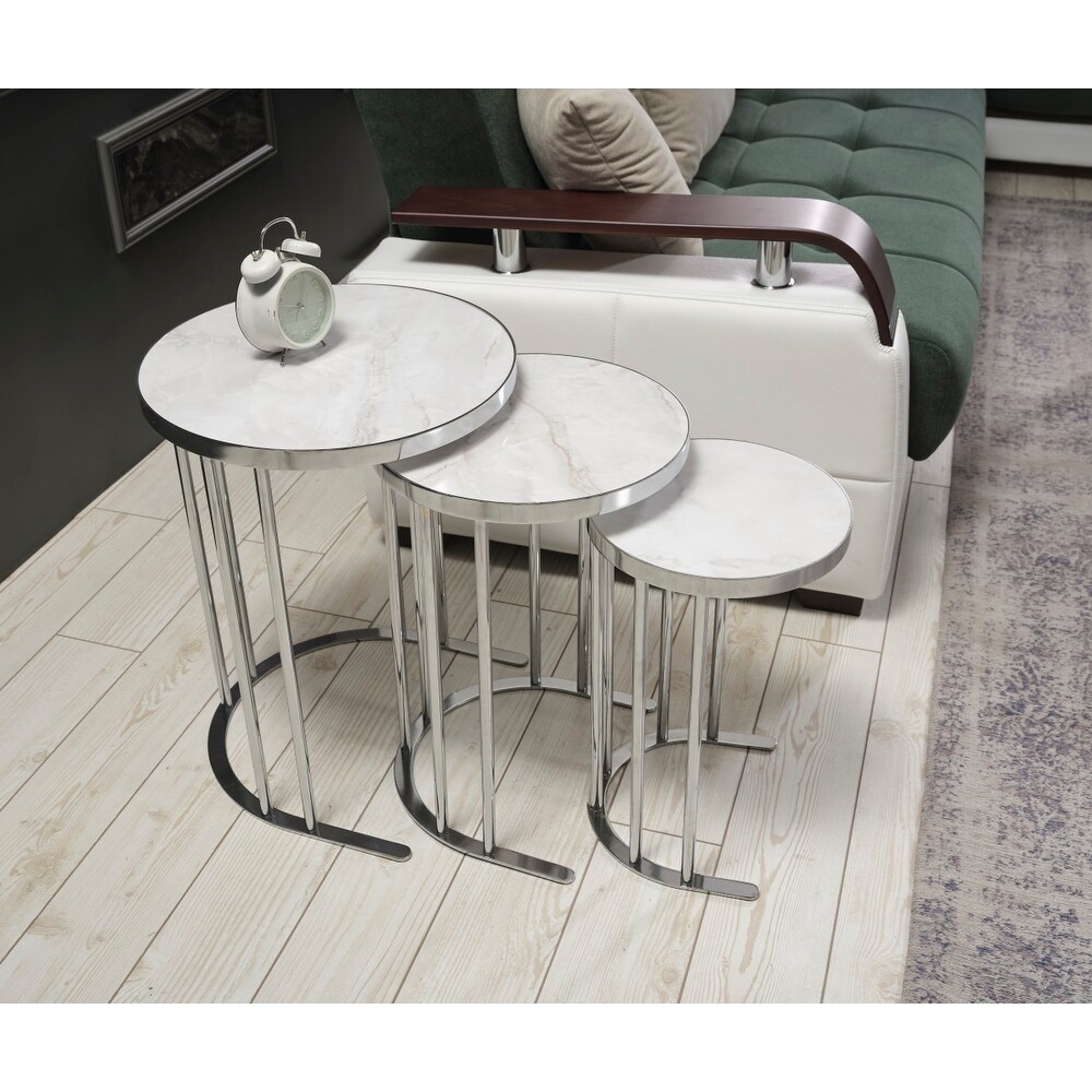 Marble and chrome clearance nest of tables