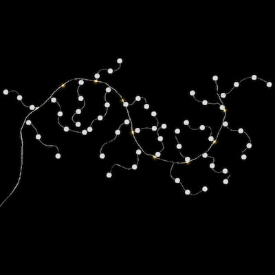 LED Lighted B/O Pom Pom Christmas Garland Lights - Cool White - 4.25' Clear Wire - 10ct