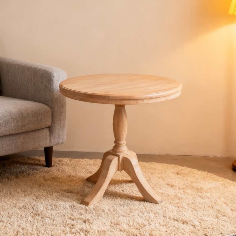 23.62'' Round Wooden Pedestal Coffee Table with Two Stands