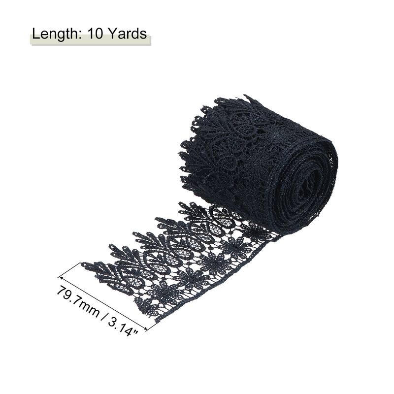 3 Inch Wide Lace Ribbon Floral Pattern Embroidered Lace Trim - Navy - 10 Yard