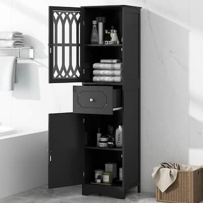 Modern Design,Tall Bathroom Cabinet,Freestanding Storage Cabinet with Drawer and Doors,Acrylic Door,Adjustable Shelf