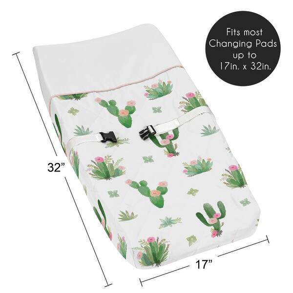 Sweet Jojo Designs Pink and Green Boho Watercolor Cactus Floral Collection Changing Pad Cover