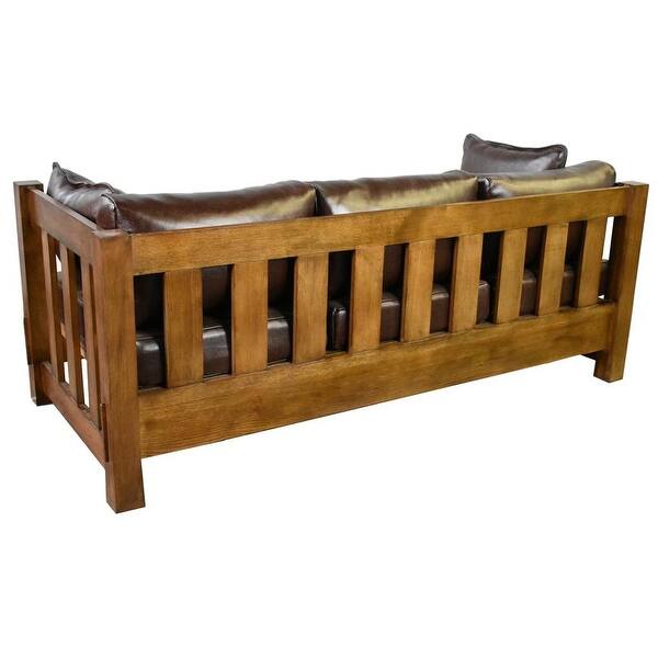 Heartland Mission Slat Sofa Solid Oak And Leather Bed Bath Beyond
