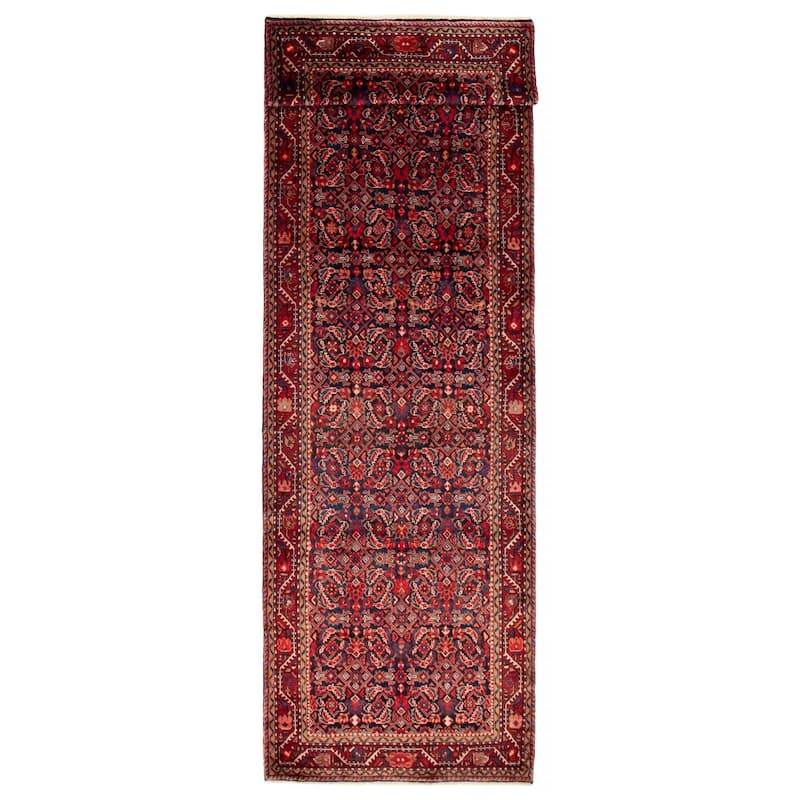 ECARPETGALLERY Hand-knotted Andelz Navy, Red Wool Rug - 3'10 x 13'3 - Dark Navy/ Red - 3'10 x 13'3