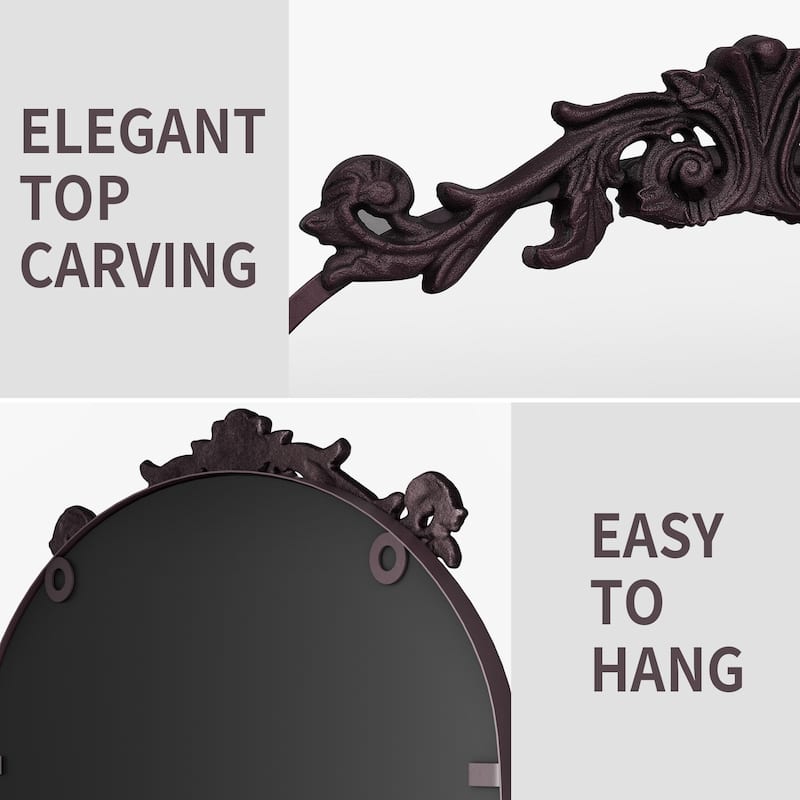 Baroque Ornate Metal Arch Mirror - 19W * 30H Inches