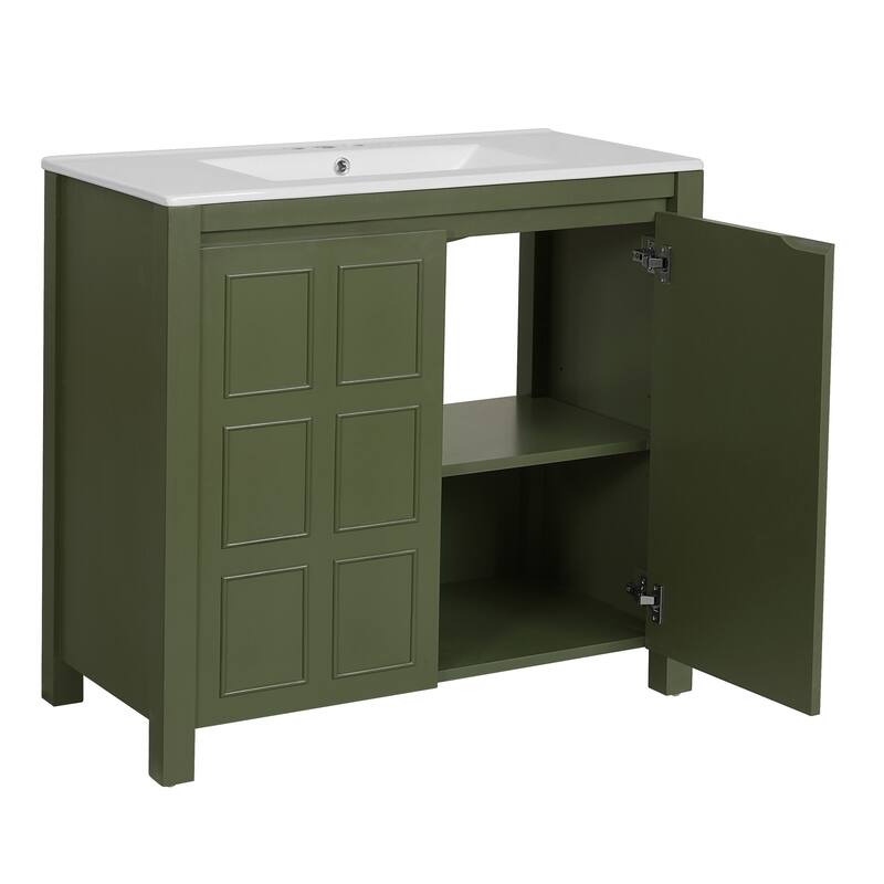 36 inch Bathroom Vanity with Ceramic Sink, Soft-Close Door, Shelf