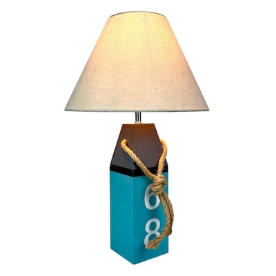 Coastal Blue Buoy Table Lamp 19.5" Nautical Beach Decor With Shade - 19.25 X 12 X 12 inches