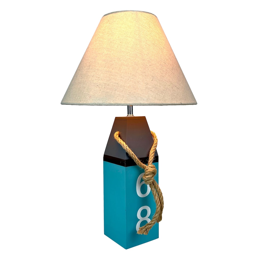 Coastal Blue Buoy Table Lamp 19.5" Nautical Beach Decor With Shade - 19.25 X 12 X 12 inches