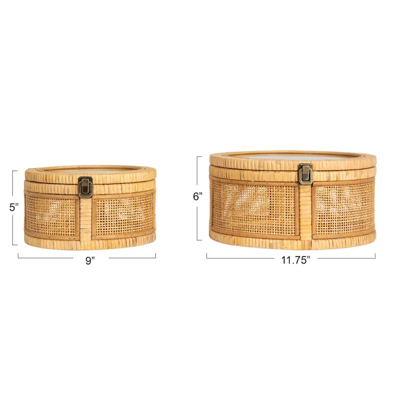 Rattan and Bamboo Nestable Storage with Glass Lids, Set of 2