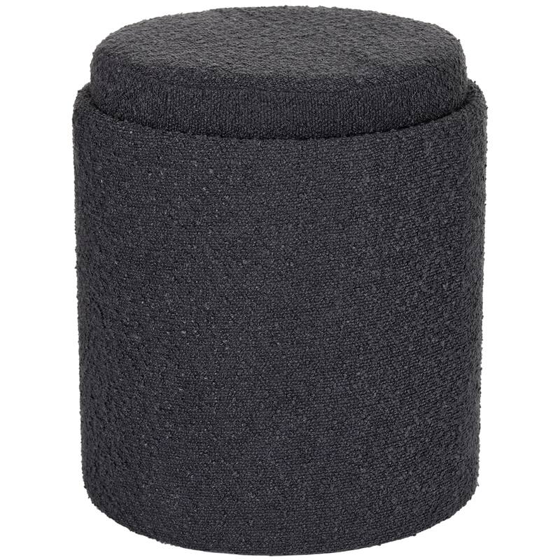 Black Boucle Tufted Storage Ottoman Foot Stool with Removable Tray