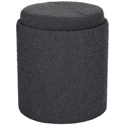 Black Boucle Tufted Storage Ottoman Foot Stool with Removable Tray