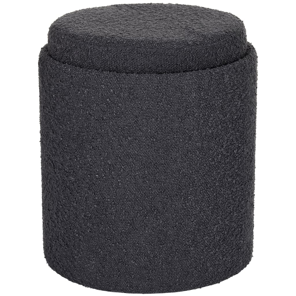 Black Boucle Tufted Storage Ottoman Foot Stool with Removable Tray