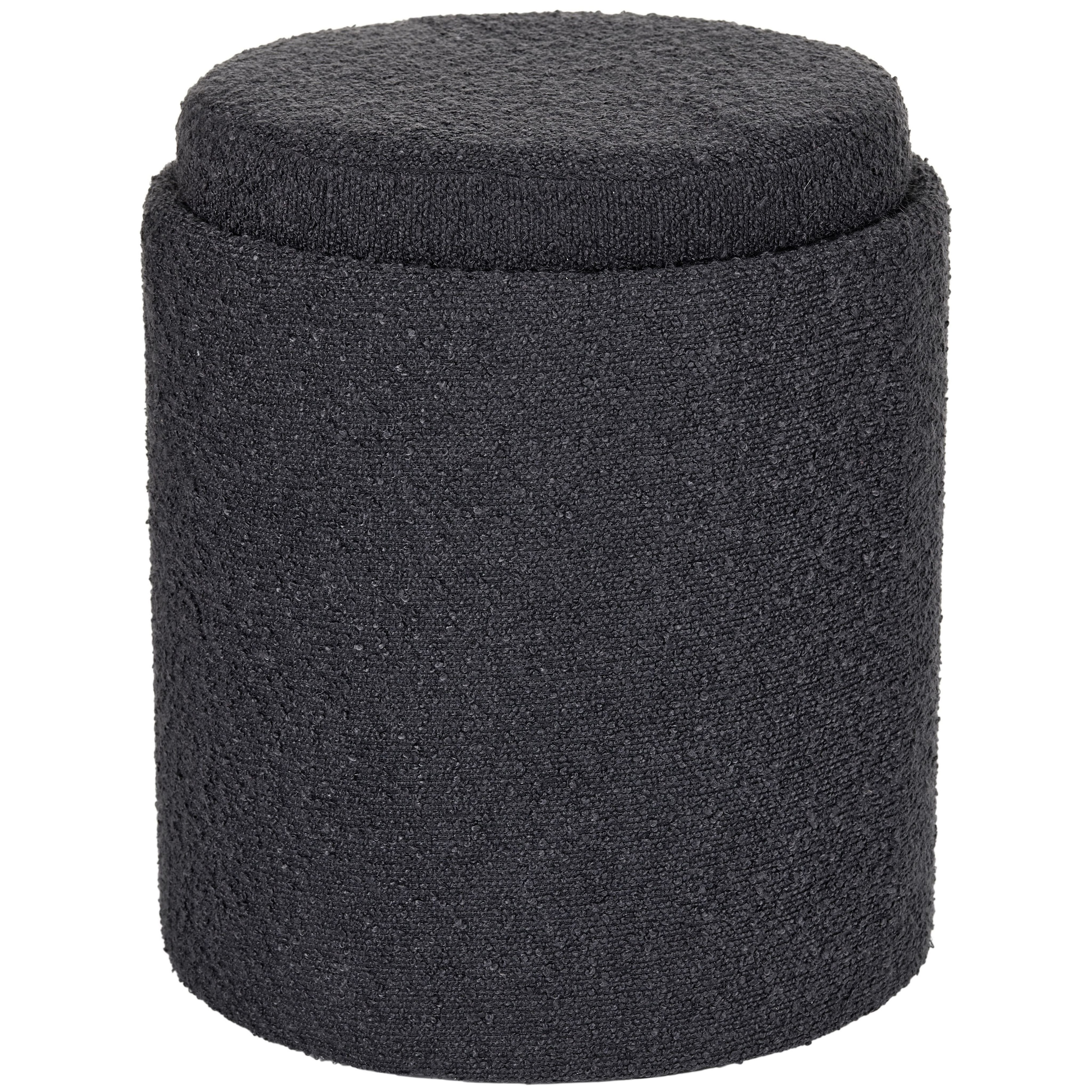 Aria Home Black Boucle Tufted Storage Ottoman Foot Stool with Removable Tray