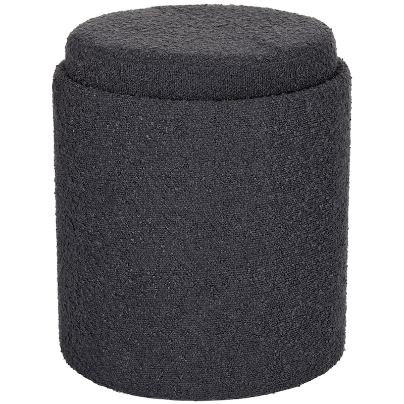 Boucle Tufted Round Storage Ottoman with Removable Tray Foot Stool - Black