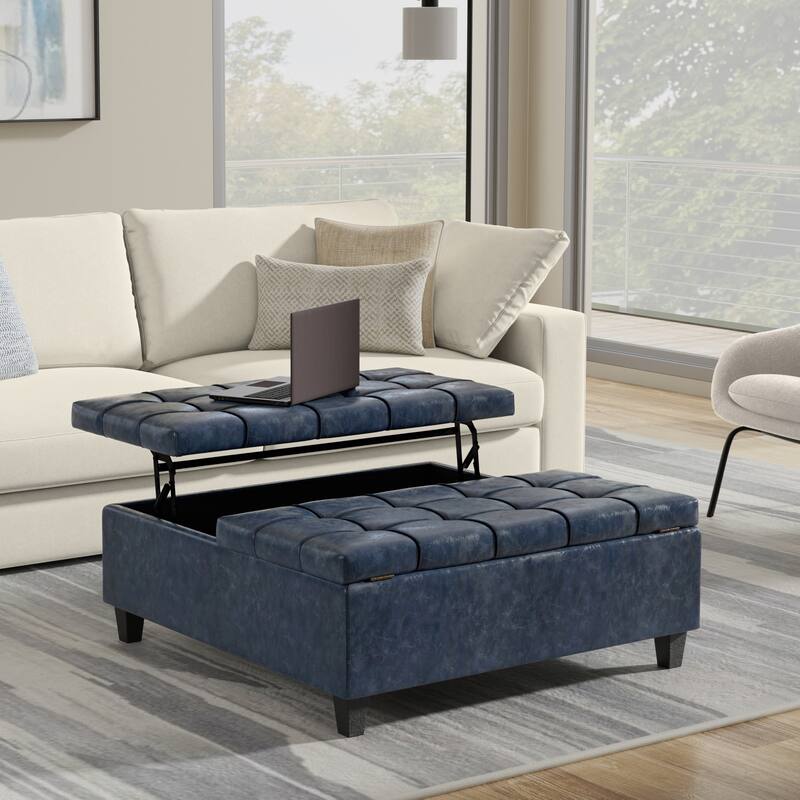 WYNDENHALL Elliot 40 inch Wide Transitional Square Table Ottoman - Denim Blue