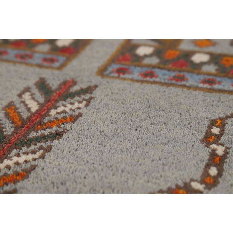 Hand Knotted Oriental 100% Wool Carpet Traditional Tribal Greys & Charcoal Heriz (serapi) Runner Rug - 9' 9'' X 3' 10''