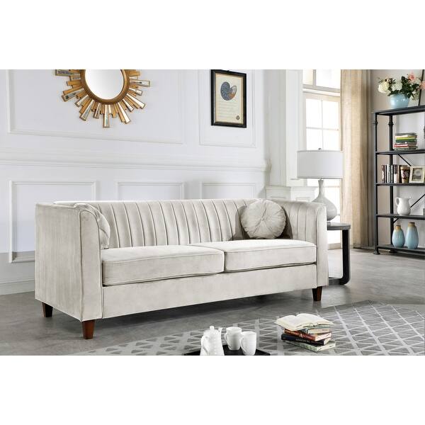 slide 1 of 6, Arvilla Velvet Kitts Classic Chesterfield Sofa Beige