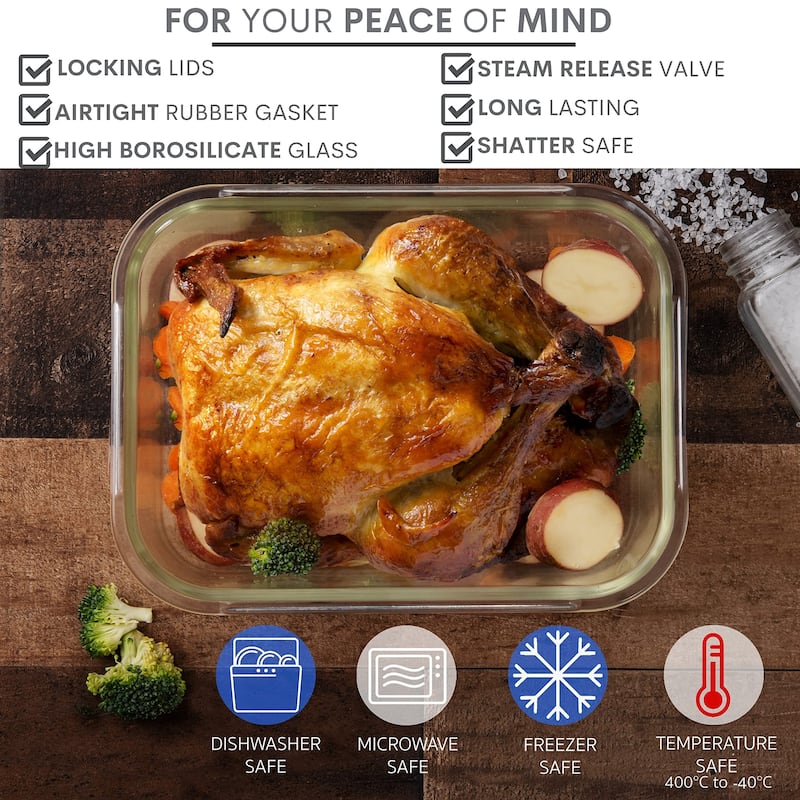 10 Cups/ 80 Oz 4 Pc (Set of 2) Glass Food Storage Containers with Airtight Locking Lids-For Storing & Serving Food.