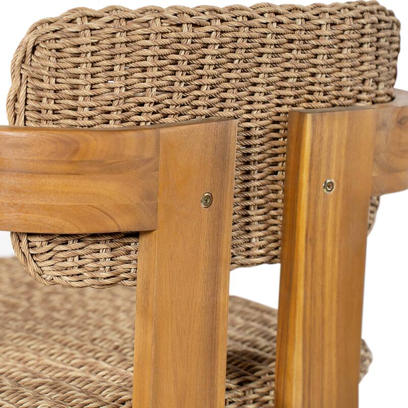 Christopher Knight Home - Outdoor Acacia Wood Dining Chairs with Handwoven Rattan Seat & Back - Set of 2