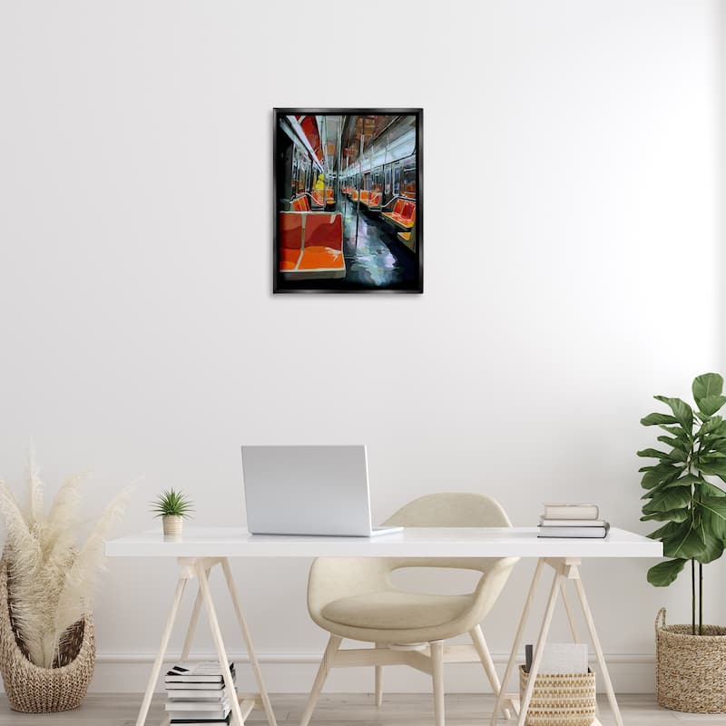 Stupell Bird Character in Subway Train Framed Floater Canvas Wall Art Design By Keith Thomson