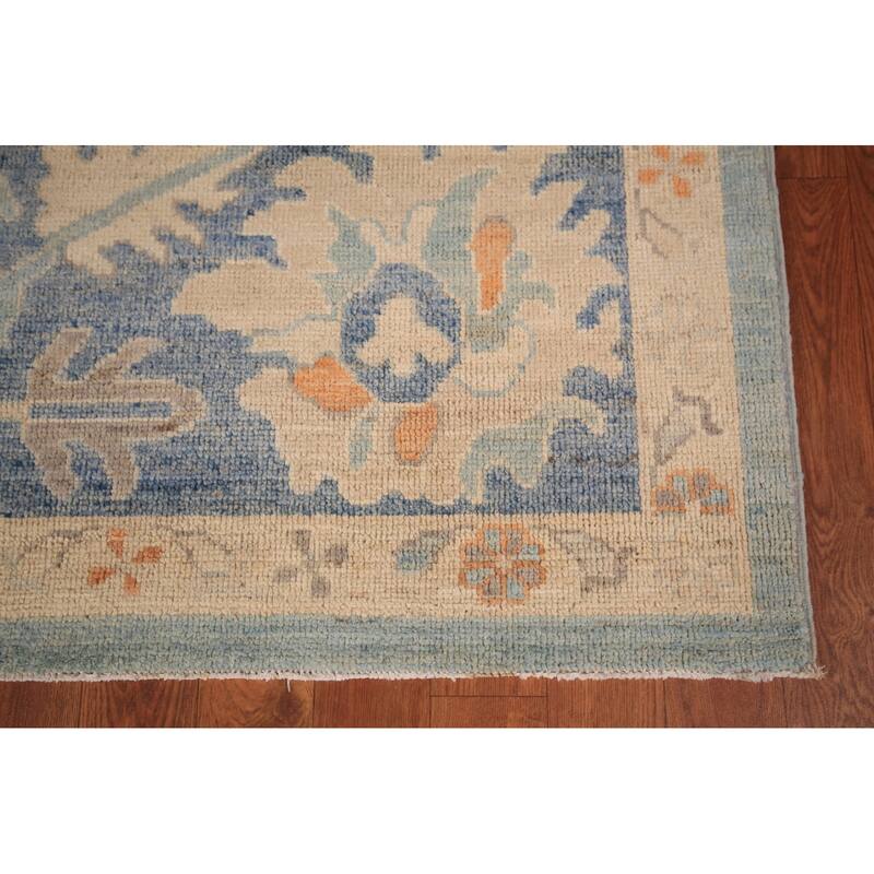 Vegetable Dye Oushak Turkish Area Rug Hand-Knotted Floral Wool Carpet - 8'0" x 9'9"