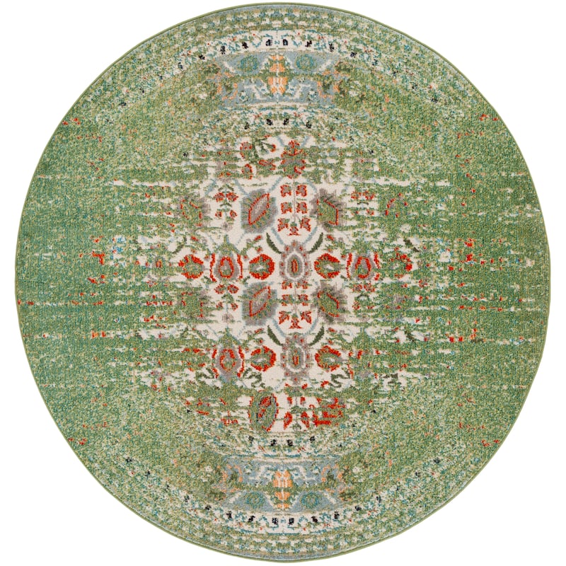 SAFAVIEH Monaco Stojana Boho Rug - 6'7" Round - Sage/Rust