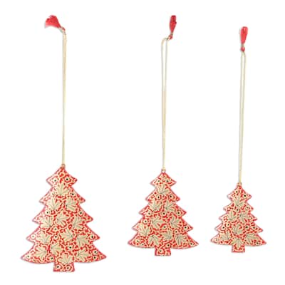 Novica Handmade Kashmir Nature Wood Ornaments (Set Of 3)