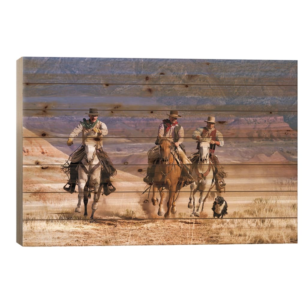 Working Men Print On Wood by Janet Fikar - Multi-Color