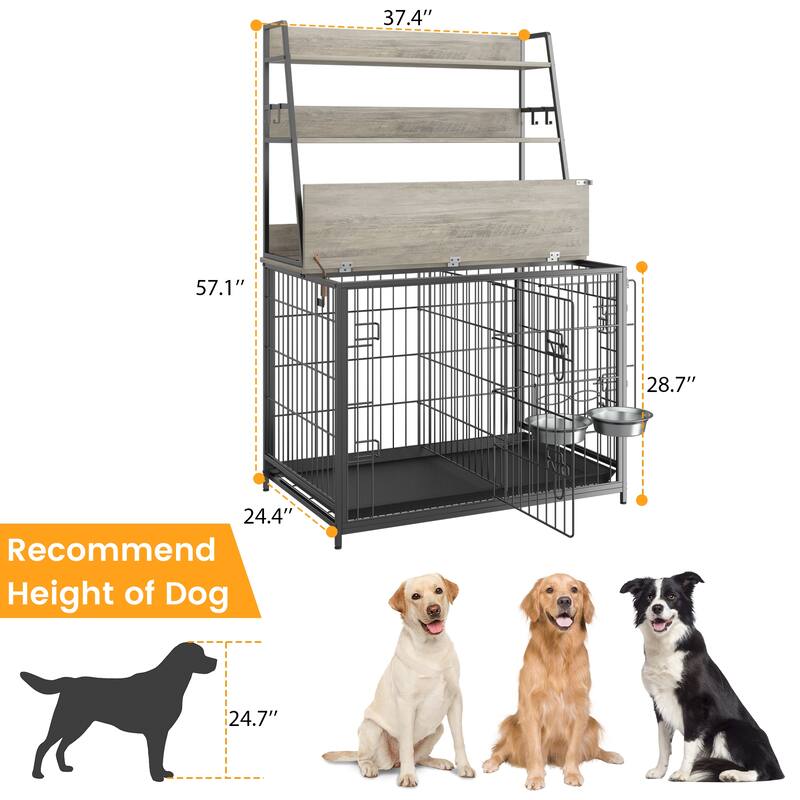 Dog Crate Furniture with Storage Shelves Removable Tray