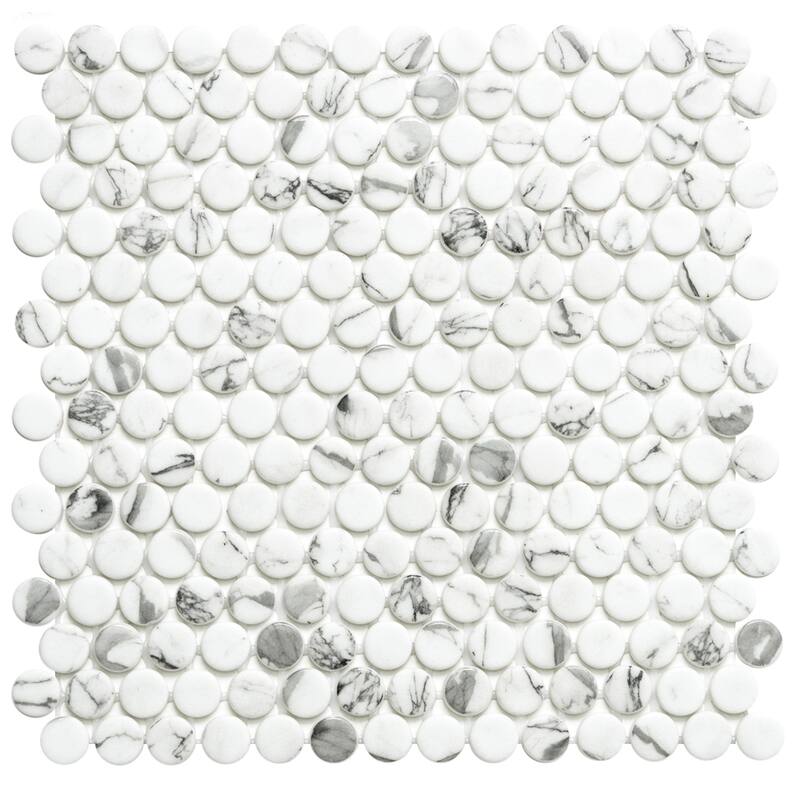 Eterna Penny 12x12 Glass Round Mosaic Tile - Floor, Wall, Backsplash - 4 x 4 Sample - Fosco