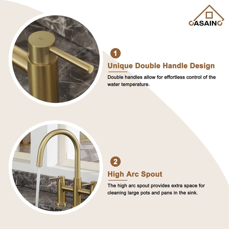 Double Handle Bridge Kitchen Faucet with Side Sprayer
